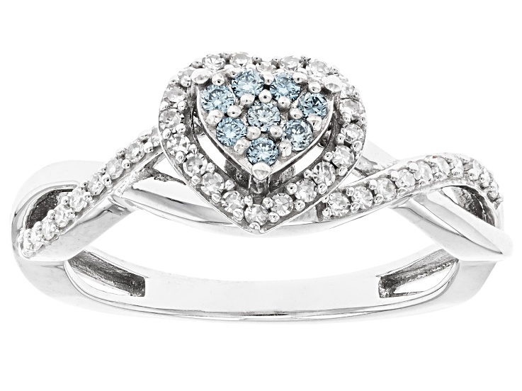 Blue And White Lab-Grown Diamond SI Rhodium Over Sterling Silver Halo Ring  0.30ctw - LGD859 | JTV.com