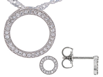 Picture of White Lab-Grown Diamond H SI Rhodium Over Sterling Silver Circle Earring And Pendant Set 0.20ctw