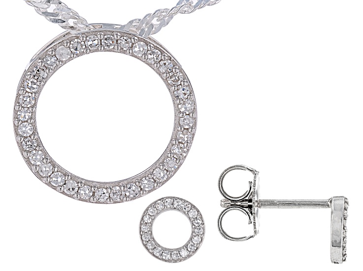 White Lab-Grown Diamond H SI Rhodium Over Sterling Silver Circle Earring And Pendant Set 0.20ctw