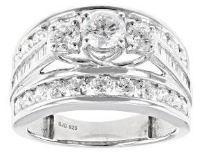 White Lab-Grown Diamond H SI Rhodium Over Sterling Silver 3-Stone Ring 2.45ctw