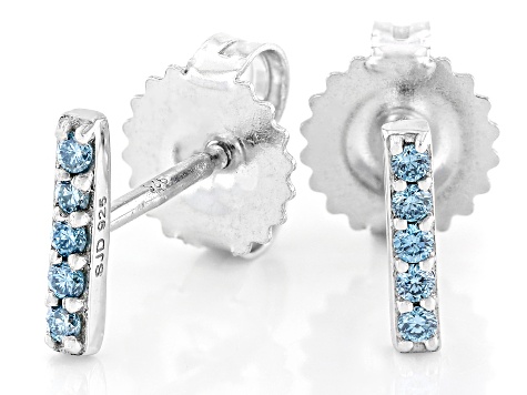 Blue Lab-Grown Diamond SI Rhodium Over Sterling Silver Stud Earrings 0.10ctw