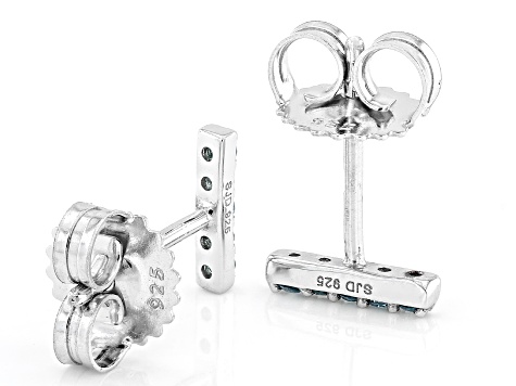 Blue Lab-Grown Diamond SI Rhodium Over Sterling Silver Stud Earrings 0.10ctw