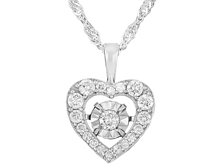 White Lab-Grown Diamond H SI Rhodium Over Sterling Silver Dancing Diamond Pendant With Chain 0.40ctw