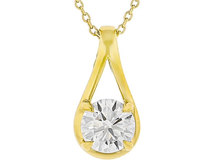 White Lab-Grown Diamond H SI 14k Yellow Gold Over Sterling Silver Pendant With 18" Chain 0.75ct