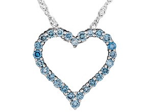 Blue Lab-Grown Diamond SI Rhodium Over Sterling Silver Heart Slide Pendant With 18" Chain 0.55ctw
