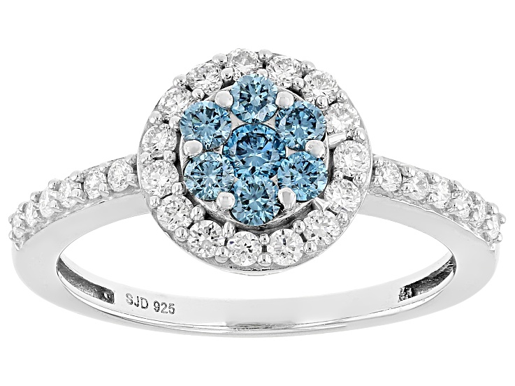 Blue And White Lab-Grown Diamond SI Rhodium Over Sterling Silver