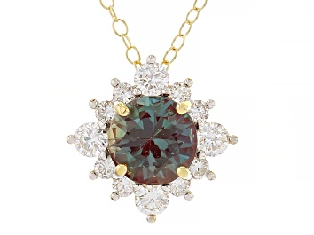 Picture of Lab Created Alexandrite And Lab-Grown Diamond 14k Yellow Gold Over Silver Pendant With Chain 2.00ctw