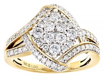 Picture of White Lab-Grown Diamond H SI 14K Gold Over Sterling Silver Cluster Ring 1.00ctw