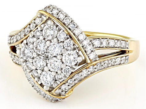 White Lab-Grown Diamond H SI 14K Gold Over Sterling Silver Cluster Ring 1.00ctw