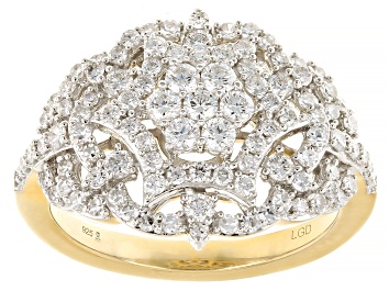 Round and Baguette White Lab-Grown Diamond F-G SI 14k Yellow Gold Over Silver Band Ring 1.90ctw