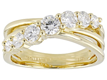Picture of White Lab-Grown Diamond H SI 14K Yellow Gold Over Sterling Silver Crossover Ring 1.00ctw