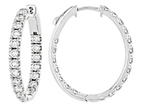 White Lab-Grown Diamond H SI1 Rhodium Over Sterling Silver Hoop Earrings 2.40ctw