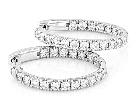 White Lab-Grown Diamond H SI1 Rhodium Over Sterling Silver Hoop Earrings 2.40ctw