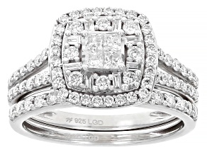 White Lab-Grown Diamond H SI1 Rhodium Over Sterling Silver Engagement Ring with Band 1.00ctw