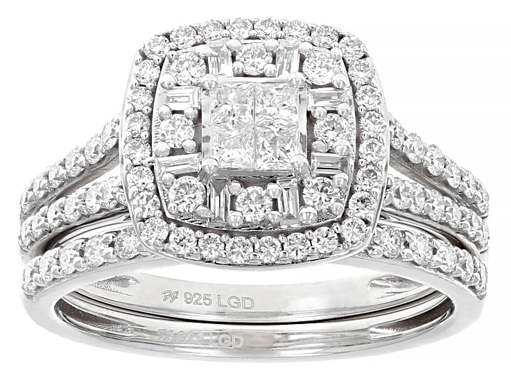 White Lab-Grown Diamond H SI1 Rhodium Over Sterling Silver Engagement Ring with Band 1.00ctw