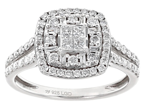 White Lab-Grown Diamond H SI1 Rhodium Over Sterling Silver Engagement Ring with Band 1.00ctw