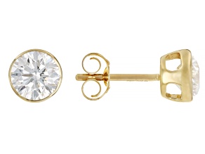 White Lab-Grown Floating Diamond G VS2 10K Yellow Gold Solitaire Stud Earrings 1.50ctw