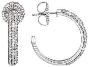 White Lab-Grown Diamond H SI Rhodium Over Sterling Silver J-Hoop Earrings 1.00ctw