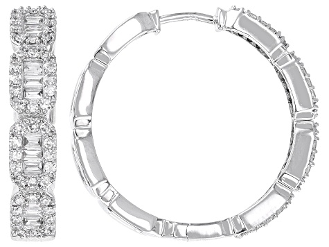 White Lab-Grown Diamond H SI Rhodium Over Sterling Silver Hoop Earrings 1.00ctw