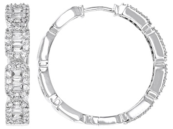 Picture of White Lab-Grown Diamond H SI Rhodium Over Sterling Silver Hoop Earrings 1.00ctw