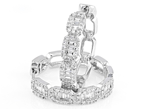 White Lab-Grown Diamond H SI Rhodium Over Sterling Silver Hoop Earrings 1.00ctw