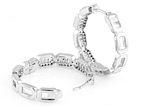 White Lab-Grown Diamond H SI Rhodium Over Sterling Silver Hoop Earrings 1.00ctw