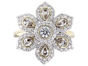 White Lab-Grown Diamond H SI 10K Yellow Gold Flower Ring 1.50ctw