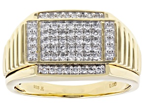 White Lab-Grown Diamond H SI 14K Yellow Gold Over Sterling Silver Men's Ring 0.50ctw