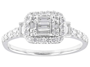 White Lab-Grown Diamond H SI1 Rhodium Over Sterling Silver Ring 0.60ctw