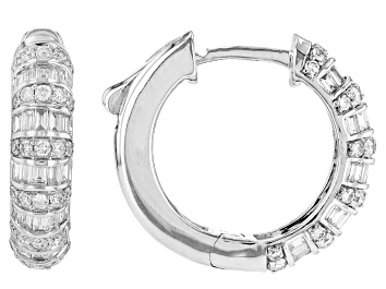 Picture of White Lab-Grown Diamond H SI1 Rhodium Over Sterling Silver Huggie Earrings 1.15ctw