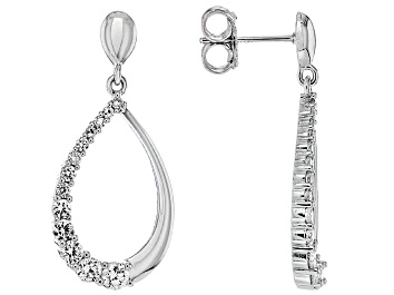 Picture of White Lab-Grown Diamond G-H SI Rhodium Over Sterling Silver Teardrop Dangle Earrings 0.85ctw