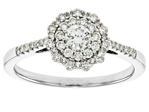 White Lab-Grown Diamond G-H SI Rhodium Over Sterling Silver Halo Ring 0.45ctw