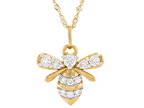 White Lab-Grown Diamond H SI 14K Yellow Gold Over Silver Bumblebee Pendant with 18" Chain 0.50ctw