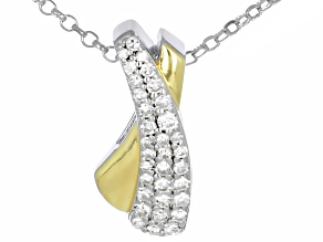 White Lab-Grown Diamond G-H SI 18K Yellow Gold and Rhodium Over Silver Pendant With Chain 0.20ctw
