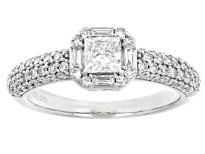 White Lab-Grown Diamond H SI1 Rhodium Over Sterling Silver Halo Ring 1.00ctw