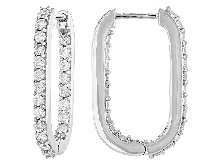 White Lab-Grown Diamond H SI Rhodium Over Sterling Silver Hoop Earrings 1.30ctw