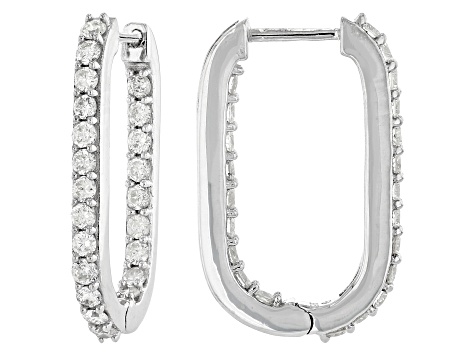 White Lab-Grown Diamond H SI Rhodium Over Sterling Silver Hoop Earrings 1.30ctw