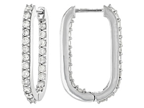 White Lab-Grown Diamond H SI Rhodium Over Sterling Silver Hoop Earrings 1.30ctw