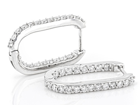 White Lab-Grown Diamond H SI Rhodium Over Sterling Silver Hoop Earrings 1.30ctw