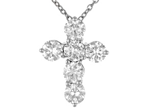 White Lab-Grown Diamond H SI Rhodium Over Sterling Silver Cross Pendant With Cable Chain 1.70ctw