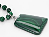 Green Malachite Rhodium Over Sterling Silver Bead Necklace