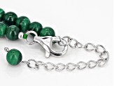 Green Malachite Rhodium Over Sterling Silver Bead Necklace