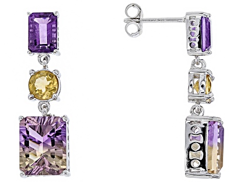 Bi-color ametrine rhodium over silver dangle earrings 8.64ctw