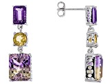 Bi-color ametrine rhodium over silver dangle earrings 8.64ctw