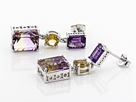 Bi-color ametrine rhodium over silver dangle earrings 8.64ctw