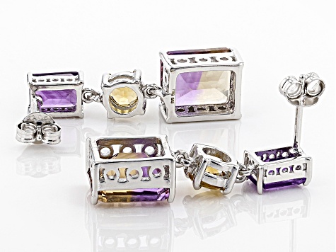 Bi-color ametrine rhodium over silver dangle earrings 8.64ctw