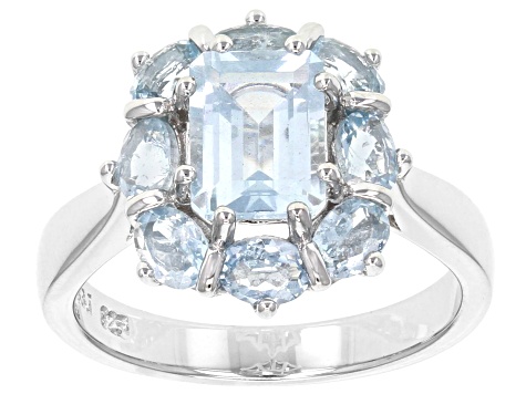 Blue aquamarine rhodium over sterling silver ring 2.64ctw