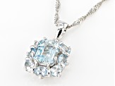 Blue aquamarine rhodium over sterling silver pendant with chain 2.17ctw
