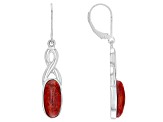 Red coral rhodium over sterling silver dangle earrings