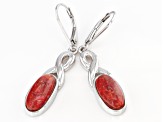 Red coral rhodium over sterling silver dangle earrings